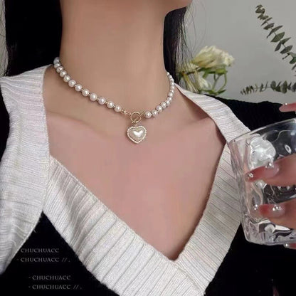 Pearl Beaded Choker Imitation Pearl Heart Necklace