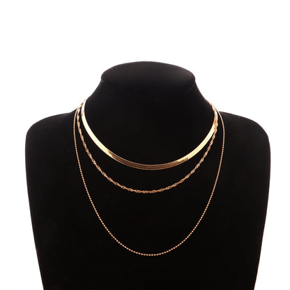 Punk Multi Layered Flat Blade Snake Link Chain Choker Necklace