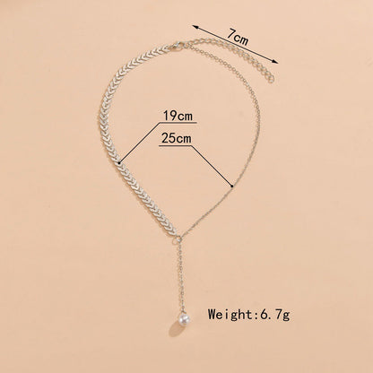 Wheat Ear Leaf Pearl Clavicle Pendant Necklace