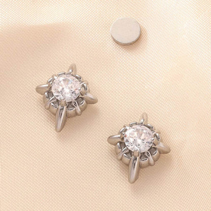 Magnetic 4-Pointed Star CZ Stud Earrings for Men Women, Multicolor Non-Piercing Clip On Stainless Steel