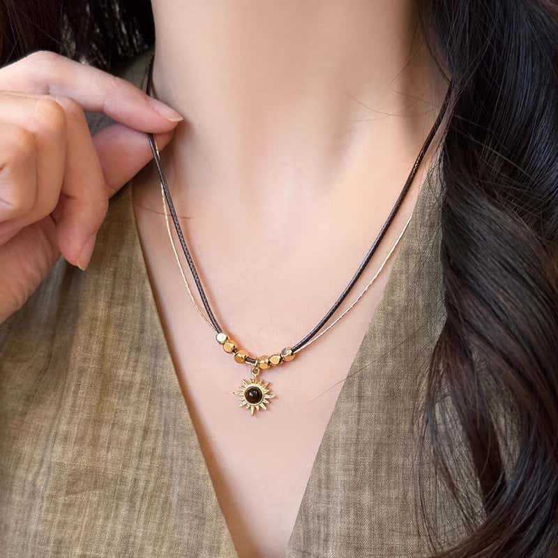 Women's Gold Sunflower Tiger Eye Light Luxury High-grade Double Necklaces