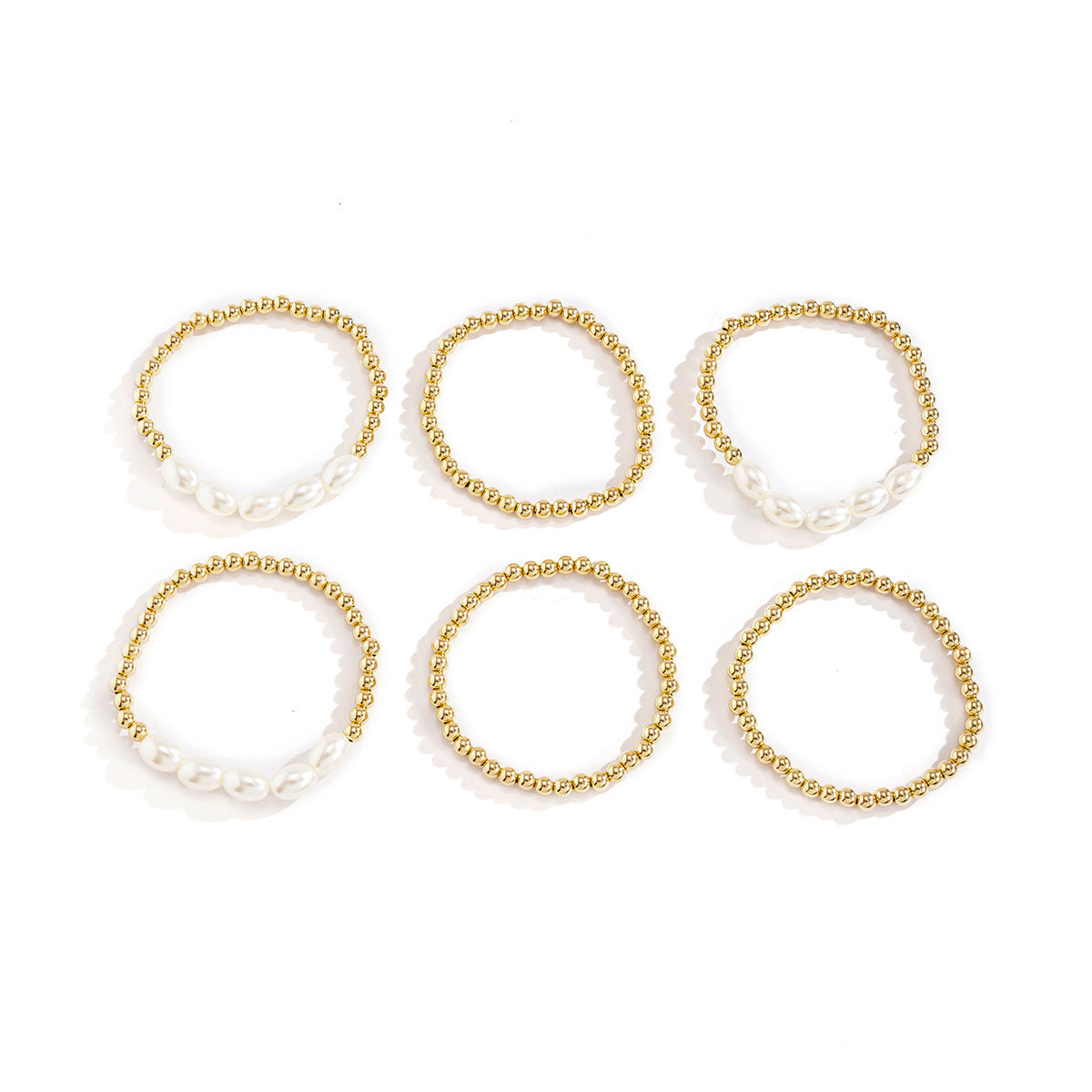 Imitation Pearl Metallic Bead Bracelet Set