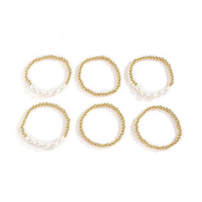 Imitation Pearl Metallic Bead Bracelet Set