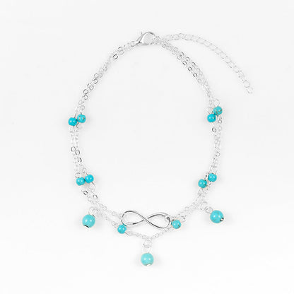 Simple Vintage Turquoise Double Layer Anklet Jewelry