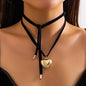 Ribbon Bow Long Choker Simple Heart Necklace