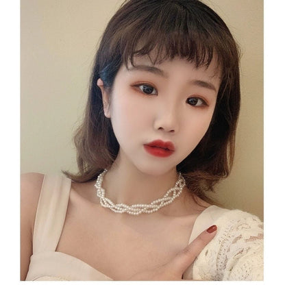 Vintage Layered Pearl Choker Necklace Double Strand Pearl Necklace