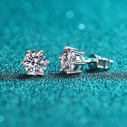 S925 Colorful Moissanite & CZ Classic 6-Prong Stud Earrings For Men Women Gift
