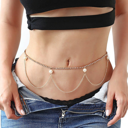 Classic Retro Simple Rhinestone Pearl Body Chain