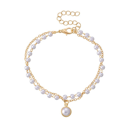 Pearl Double Layers Beaded Chain Bracelet