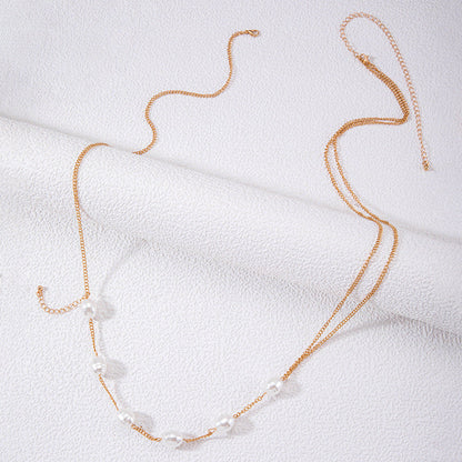 Beach Simple Metal Pearl Sexy Chest Chain