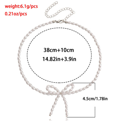 Pearl Chain Bow Knot Pendant Pearl Choker Necklace