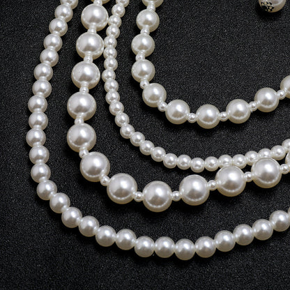 Fashion Multi Layers Long Pearl Necklace Earrings Set for Women