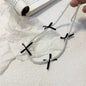 Cute Silk Ribbon Bow Charm Rice Beads Short Choker Necklace
