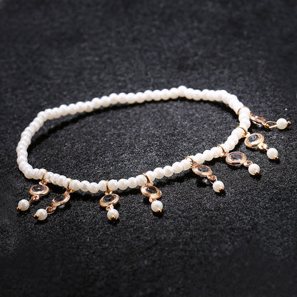 Summer Pearl Beaded Anklets Boho Crystal Tassel Ankle Bracelets