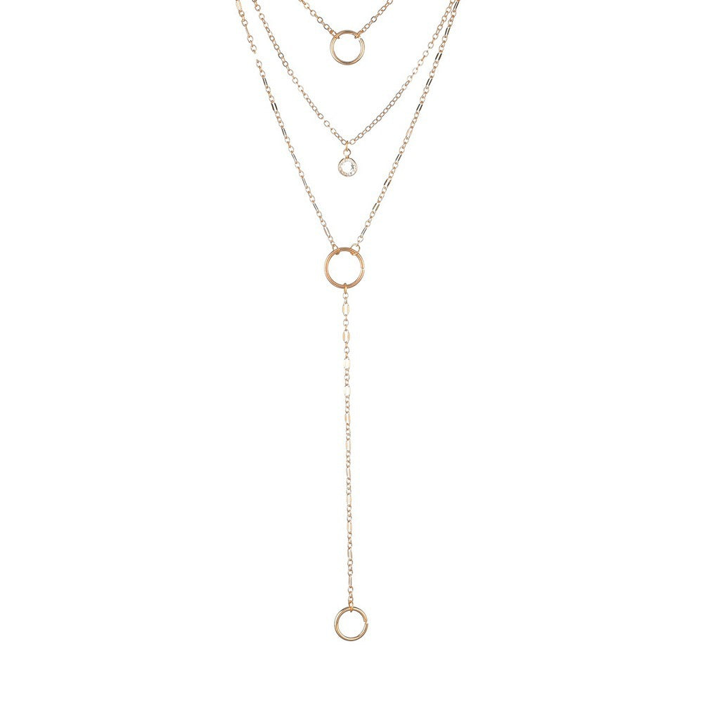 Double Layer Chain Geometric Ring Pendant Necklace