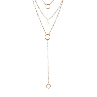 Double Layer Chain Geometric Ring Pendant Necklace
