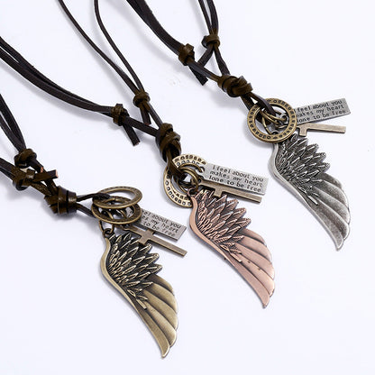 Men's Personality Angel Wings Cowhide Adjustable Simple Necklaces