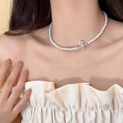 Imitation Pearl Butterfly Tassel Necklace