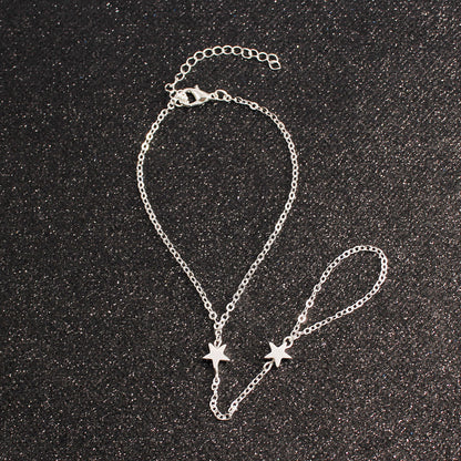 Geometric Star Charm Slave Bracelet With Ring