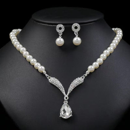 Elegant Pearl Bride Necklace Ear Accessories for Banquet Wedding