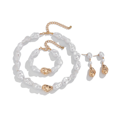 Vintage Faux Pearl Baroque Necklace & Bracelet Set