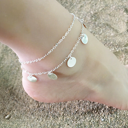 Summer Beach Anklets Jewelry Double-layer Pendant Round Disc Anklets Chain