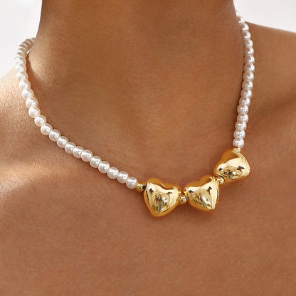 Pearl Beaded Necklace love Pendant