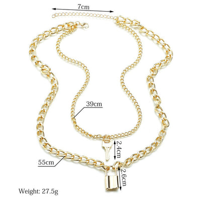 Multi Layer Lock Pendent Geometric Necklace