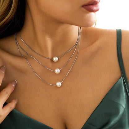 Multi Layered Pearl Pendant Necklace