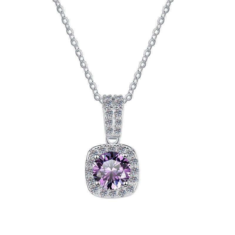 S925 Colorful Moissanite Pendant Necklace with Pavé-Set Halo & Hoop, 1ct D-Grade VVS1 Moissanite in 12 Dazzling Colors with GAR Certification