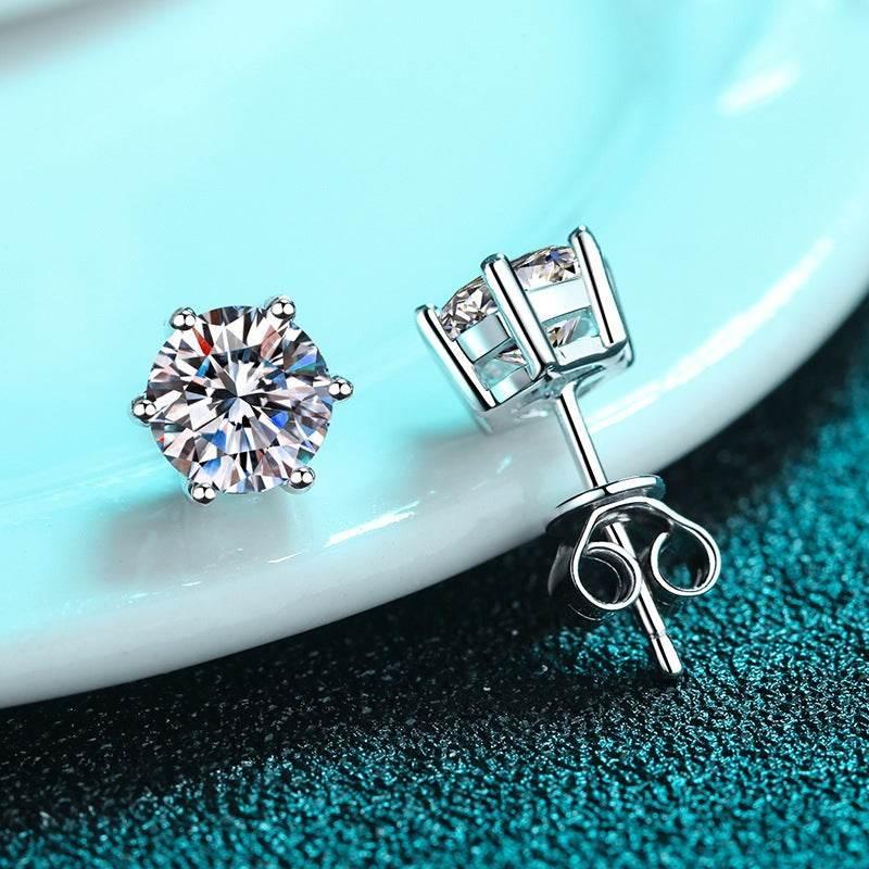 S925 Colorful Moissanite & CZ Classic 6-Prong Stud Earrings For Men Women Gift
