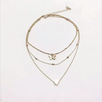 Multi Layers Metallic Chain Butterfly Charm Necklace