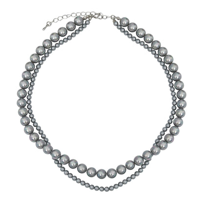 Grey Glass Layer Pearl Beaded Necklaces