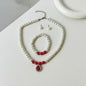 Glass Pearl Emerald Waterdrop Pendant Necklace Set