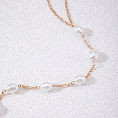 Beach Simple Metal Pearl Sexy Chest Chain