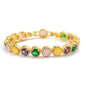 Dazzling Multicolor Cubic Zirconia Round Halo Chain Bracelet, Colored Gem Stones, Adjustable Design, and Unique Patterns
