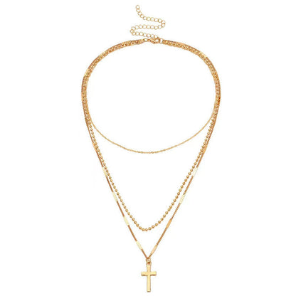 Vintage Multi Layer Chain Necklace Cross Pendant
