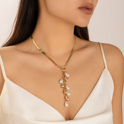 Snake Chain Necklace Retro Pearl Tassel