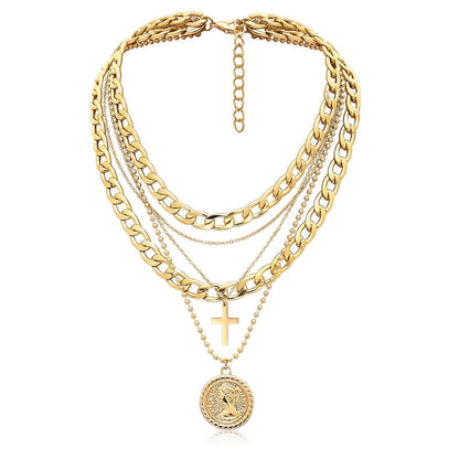Women's Ornament Vintage Coin Thick Chain Twin Necklaces
