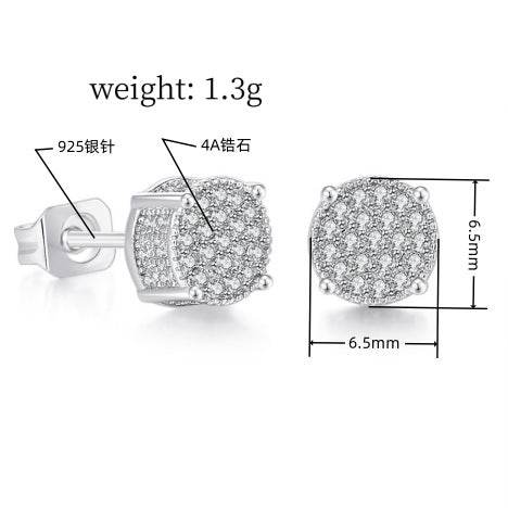 Iced Out CZ 18k Dazzling Stud Earrings, S925 Silver Post, 4 Style Options, Hip Hop Hypoallergenic 4A Cubic Zirconia Bling Studs for Men and Women