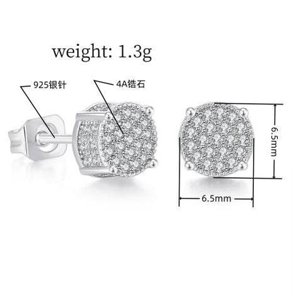 Iced Out CZ 18k Dazzling Stud Earrings, S925 Silver Post, 4 Style Options, Hip Hop Hypoallergenic 4A Cubic Zirconia Bling Studs for Men and Women
