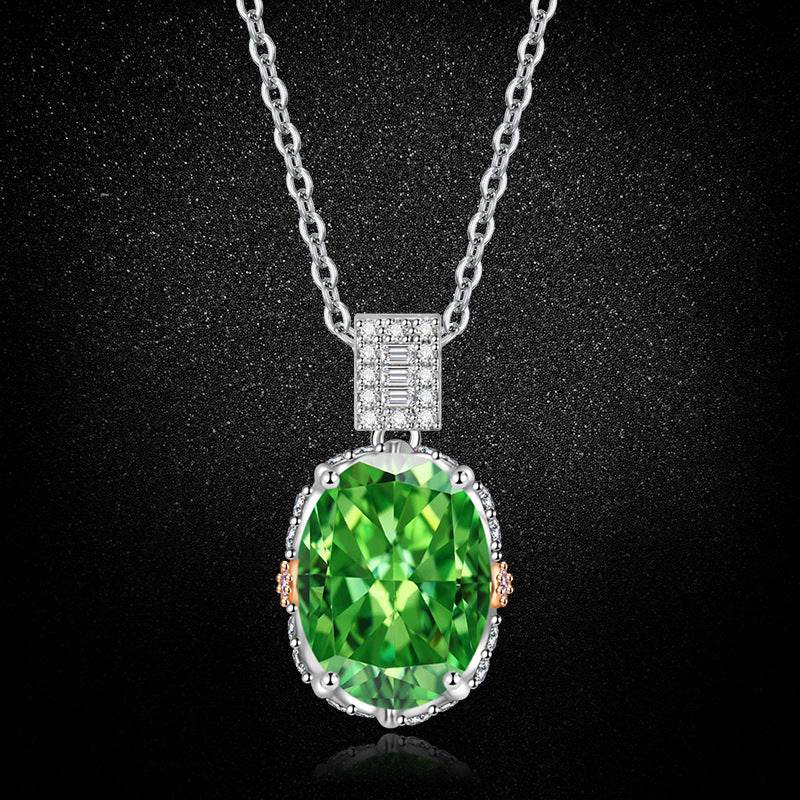 Multicolor Ice Flower Cut Oval CZ Pendant Necklace, 10*14mm 8A Cubic Zirconia, Two-Tone Pave CZ Halo with Pavé Top Frame, Adjustable Chain