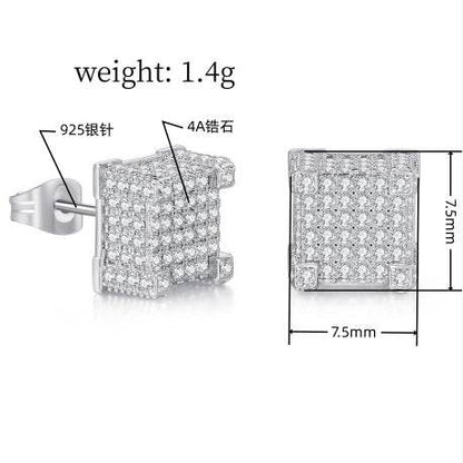 Iced Out CZ 18k Dazzling Stud Earrings, S925 Silver Post, 4 Style Options, Hip Hop Hypoallergenic 4A Cubic Zirconia Bling Studs for Men and Women