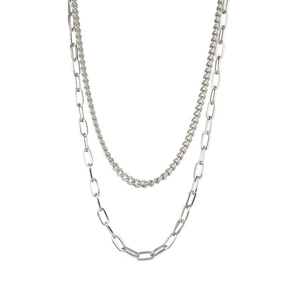 Double Layered Cuban Link Rectangle Chain Choker Necklace