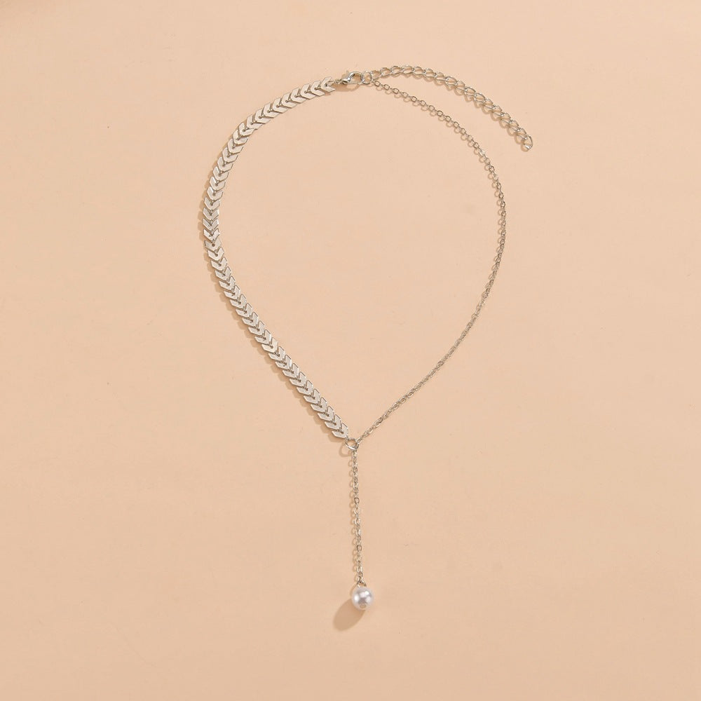 Wheat Ear Leaf Pearl Clavicle Pendant Necklace