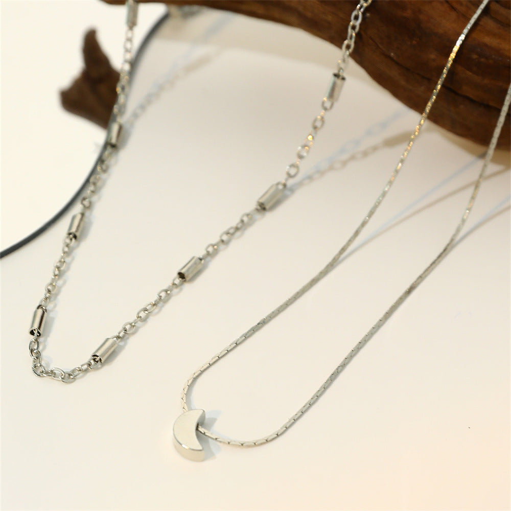 Layered Crescent Pendant Necklace Jewelry