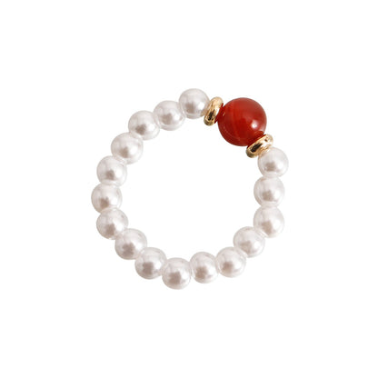 Elastic Beaded Pearl Finger Rings