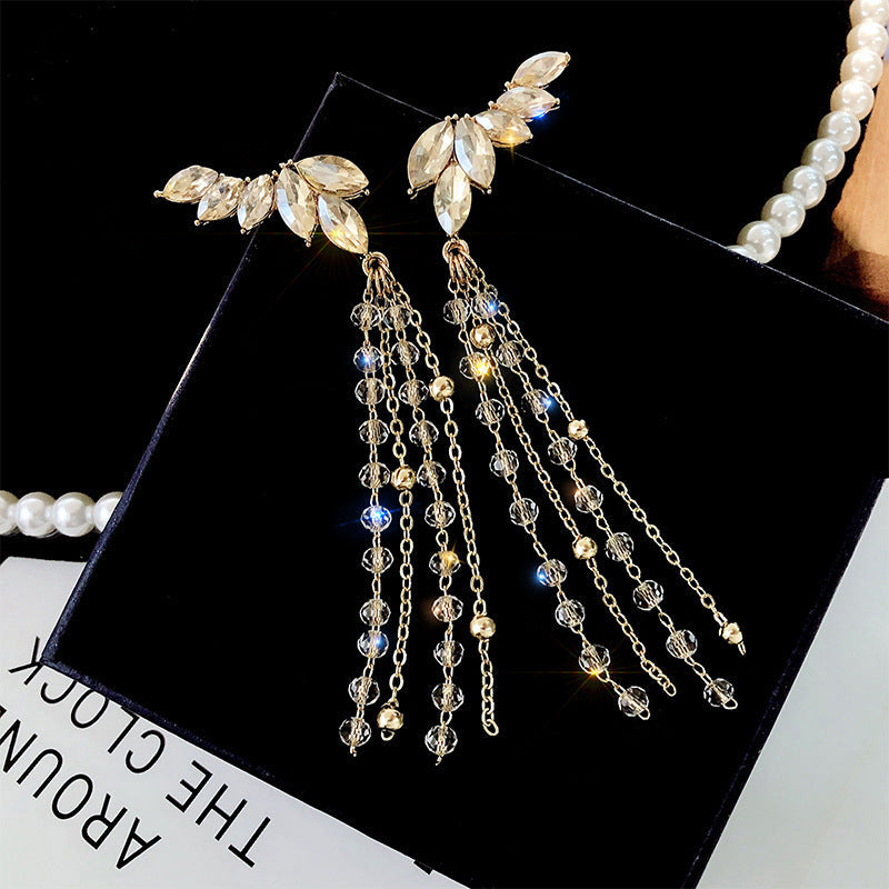 Angel Wing Long Pearl Tassel Earrings