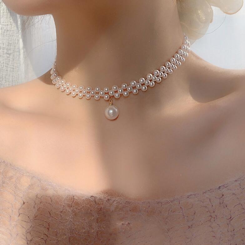 Sense Rhinestone Pearl Woven Elegant Fashionable Beaded Necklaces