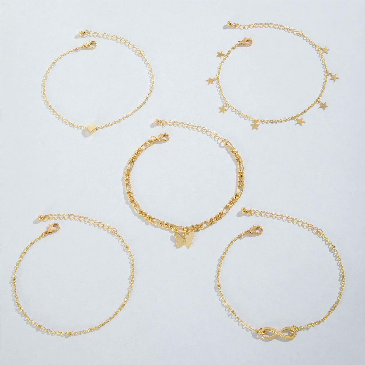 Fashion Butterfly Pearl Infinity Heart Anklet Set